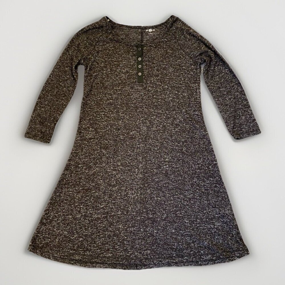 So Women's Cozy Henley Swing Dress Size S Brown Long Sleeves Stretch NWT $36